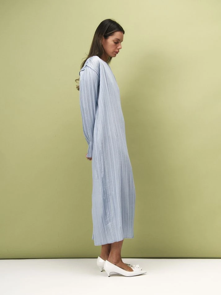 Платье гофре макси, голубой
