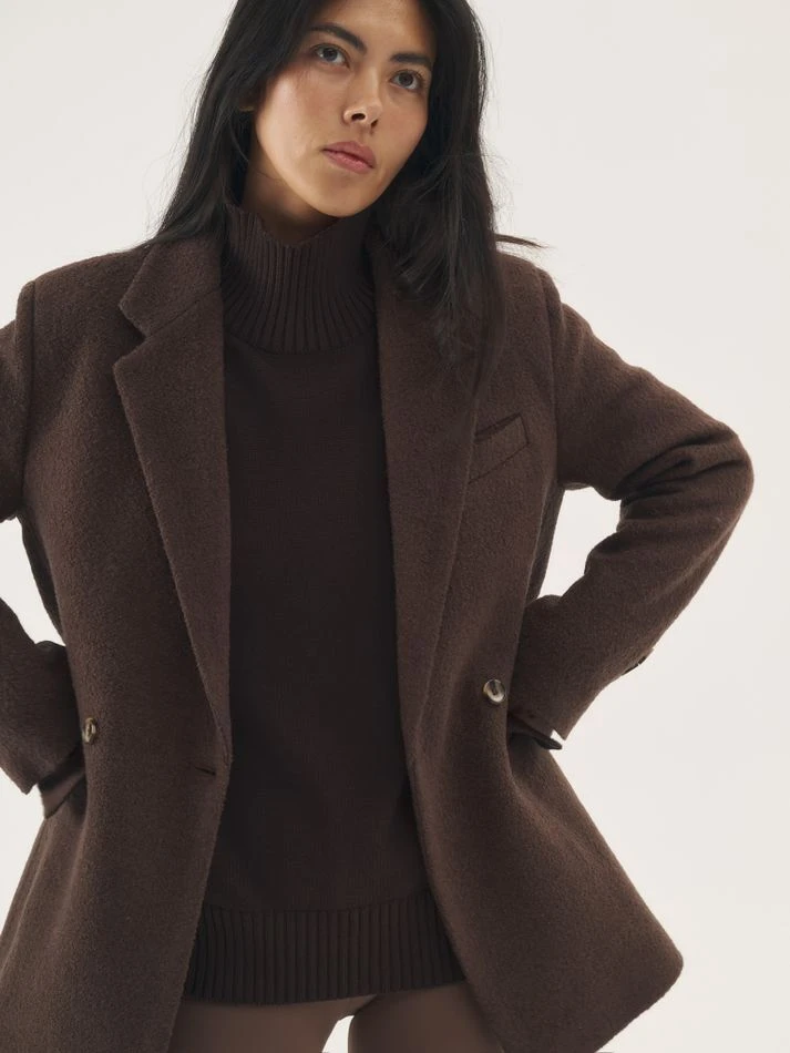 Пальто-пиджак из фактурной шерсти, шоколадный
