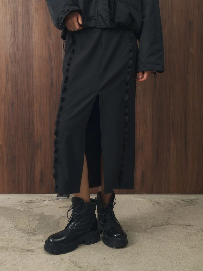 Юбка миди с рюшами, черный