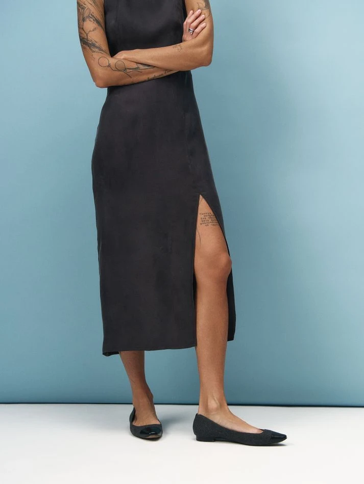 Платье миди с разрезом, графитовый