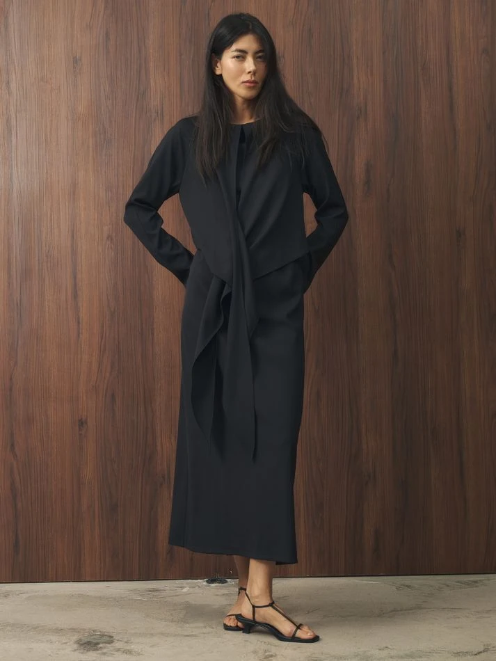 Платье миди с завязками на талии, черный