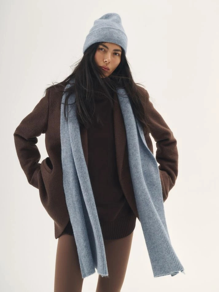 Шарф с мохером, серо-голубой