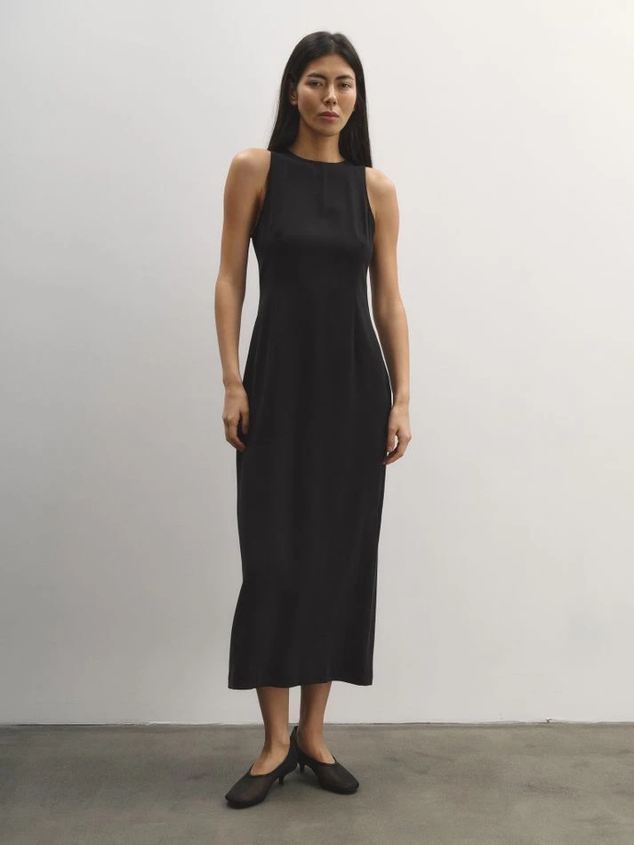 Платье миди с американской проймой, черный