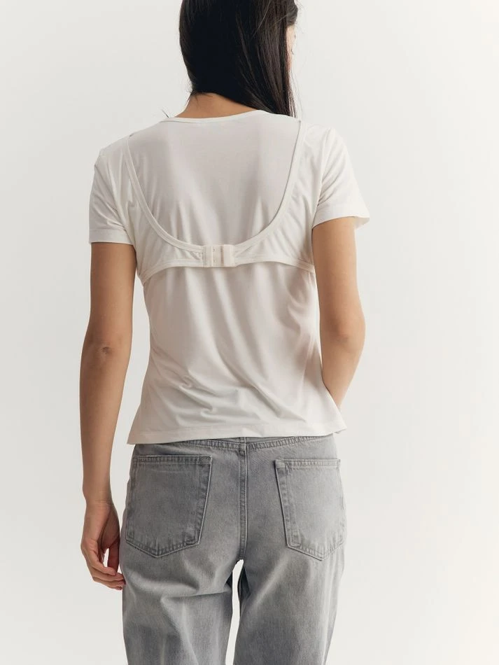 Футболка с лифом, молочный