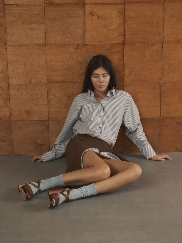 Рубашка в полоску классического кроя, голубой