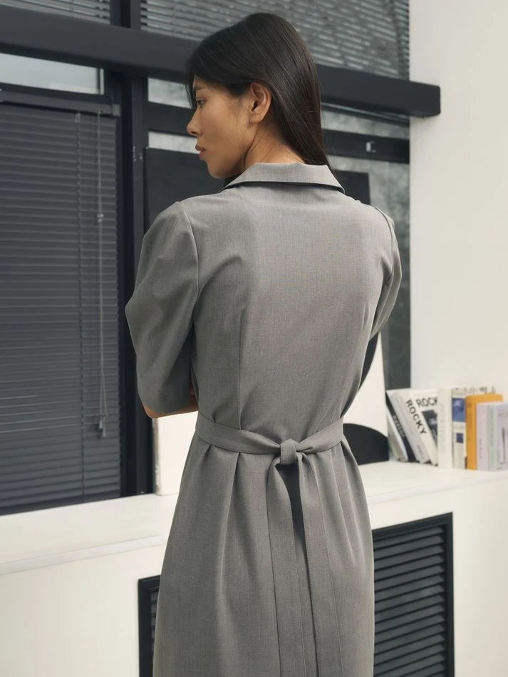 Платье миди с английским воротником, серый