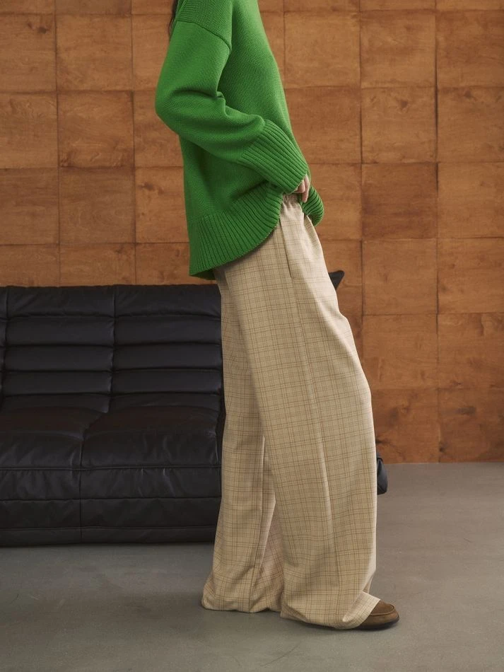Брюки в клетку на кулиске, бежевый