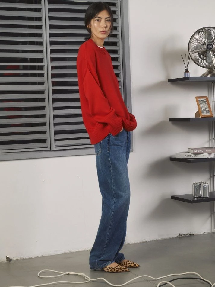 Джемпер объемный прямого кроя, красный