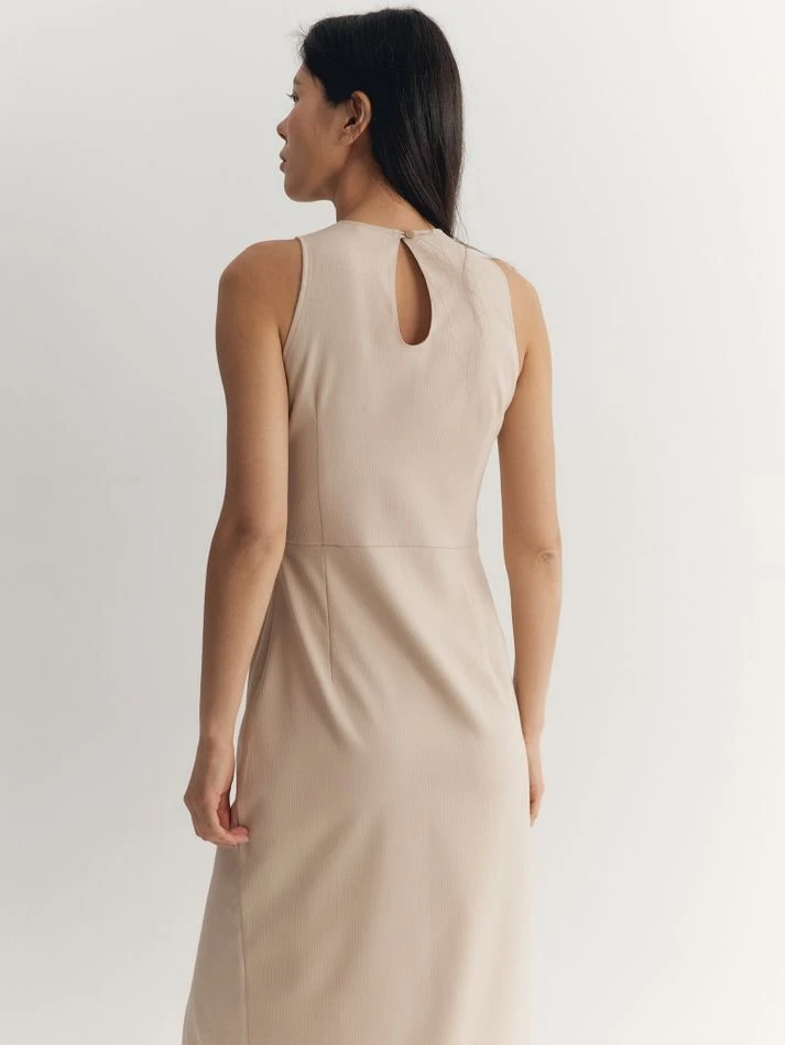 Платье миди с разрезом, светло-бежевый