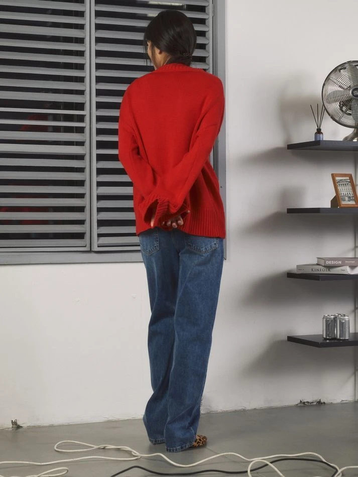 Джемпер объемный прямого кроя, красный