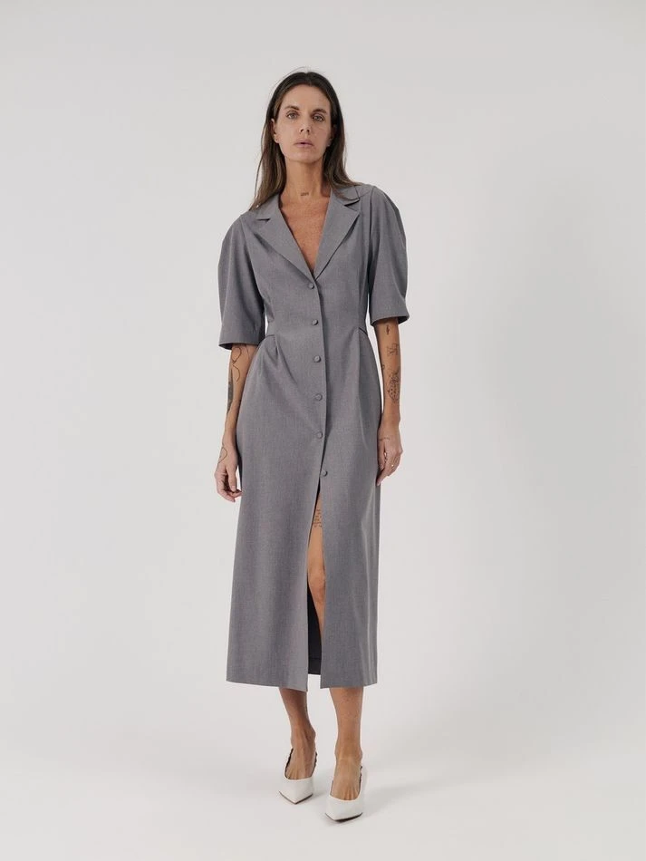 Платье миди с английским воротником, серый