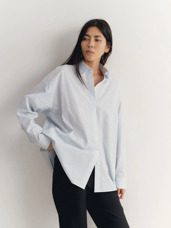 Рубашка объемного кроя, голубой (принт: Полоска)
