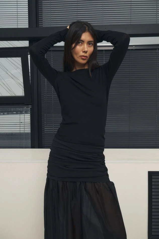 Лонгслив с шерстью, черный