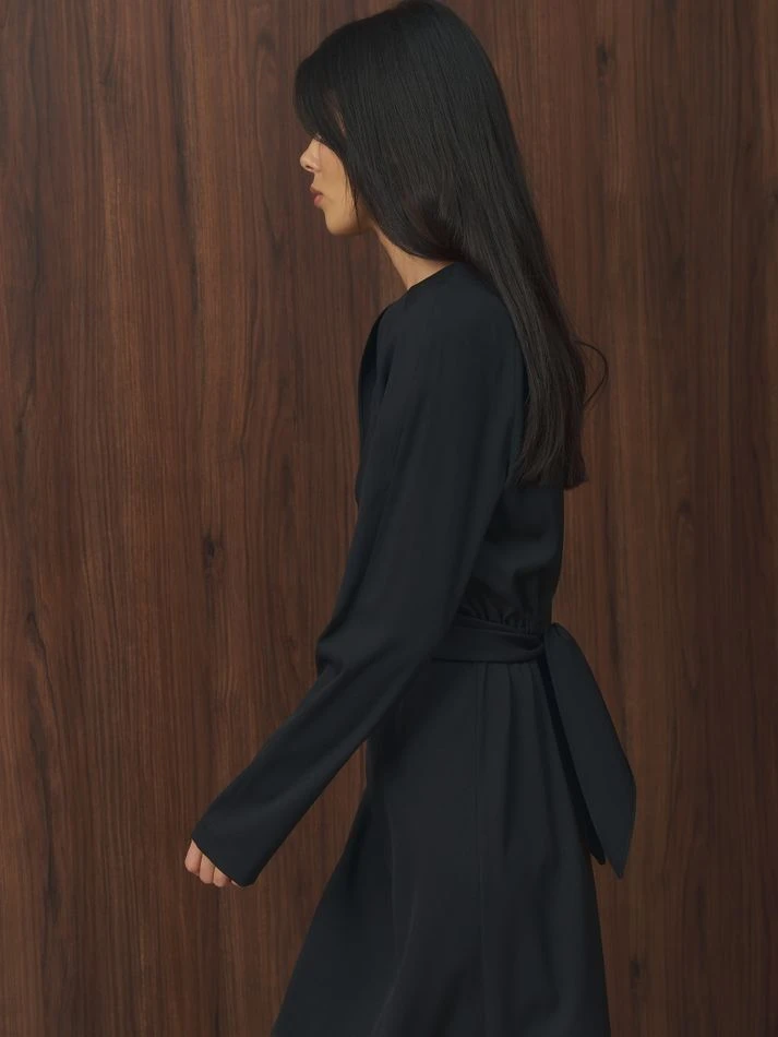 Платье миди с завязками на талии, черный