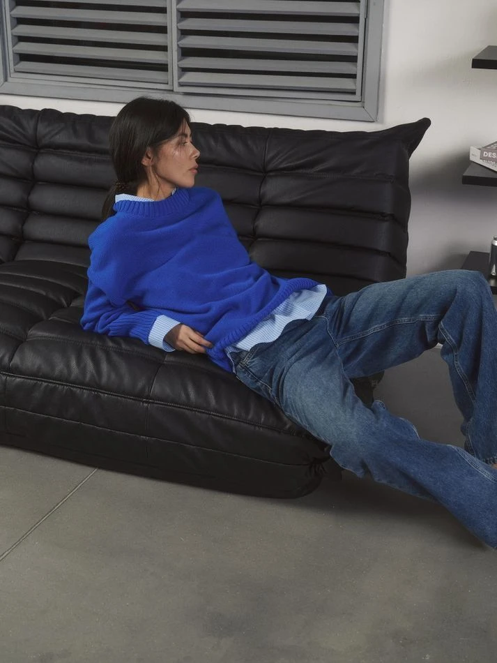 Джемпер объемный прямого кроя, синий