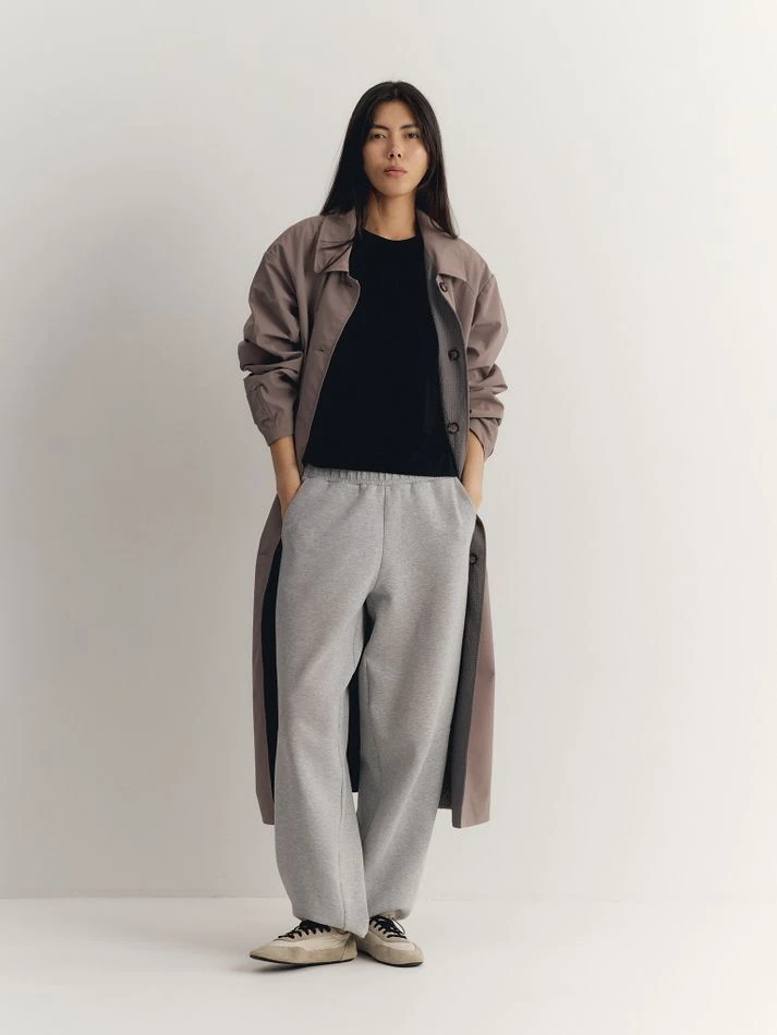 Брюки спортивные с кулиской по низу, серый меланж