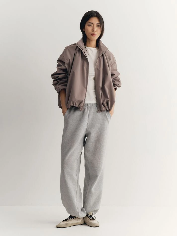 Брюки спортивные с кулиской по низу, серый меланж