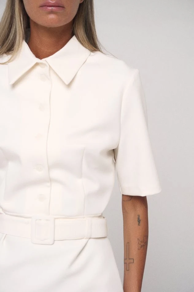 Платье миди с пуговицами на груди, молочный