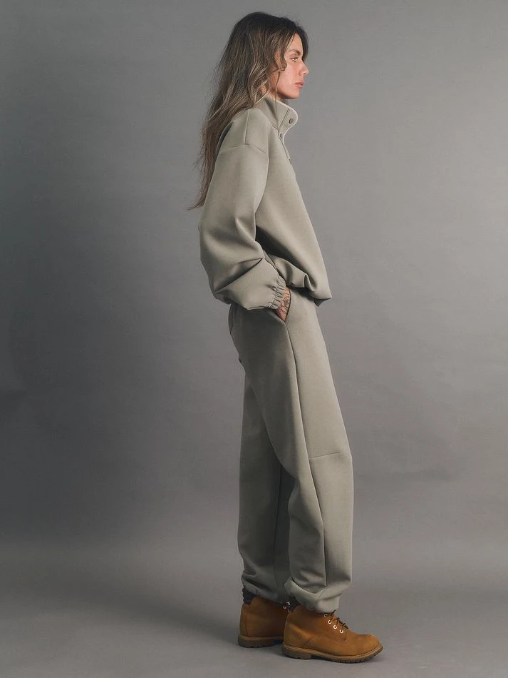 Костюм спортивный: свитшот на кнопках+брюки, хаки