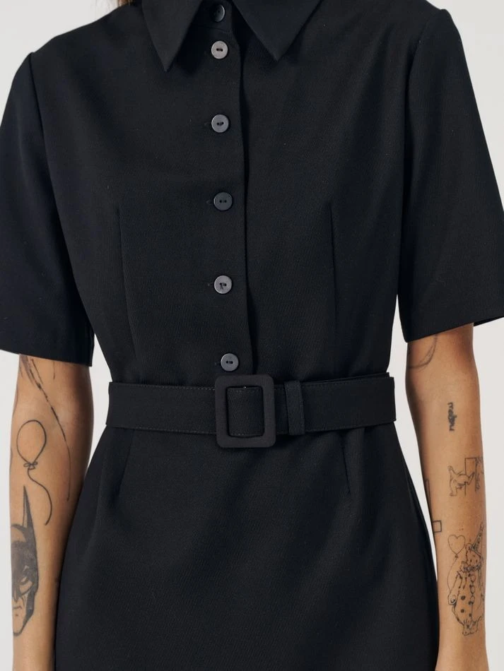 Платье миди с пуговицами на груди, черный