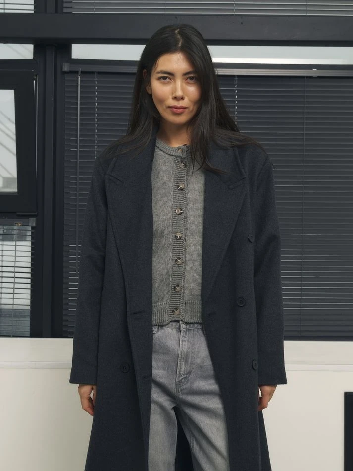 Пальто макси двубортное, графитовый