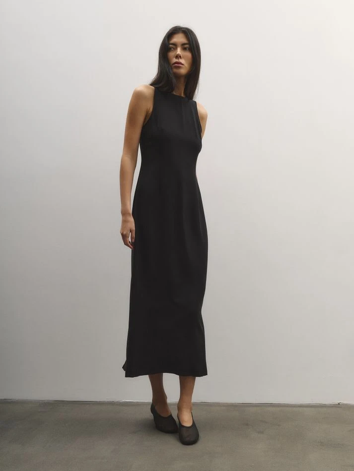 Платье миди с американской проймой, черный