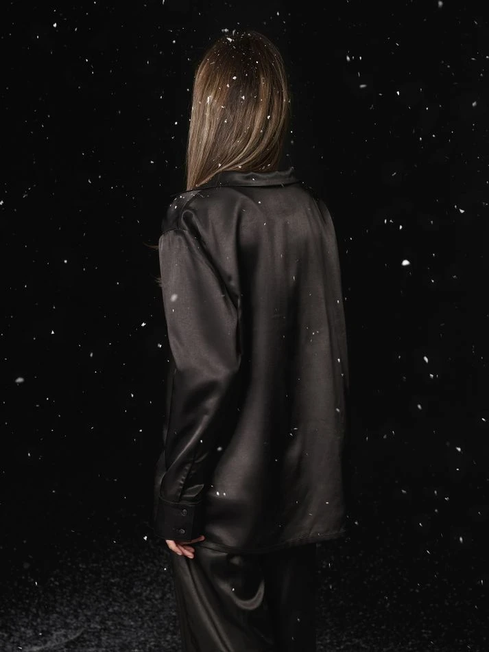 Рубашка из вискозы с английским воротником, черный