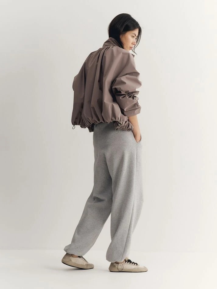 Брюки спортивные с кулиской по низу, серый меланж