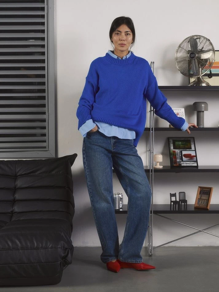 Рубашка в клетку прямого кроя, голубой