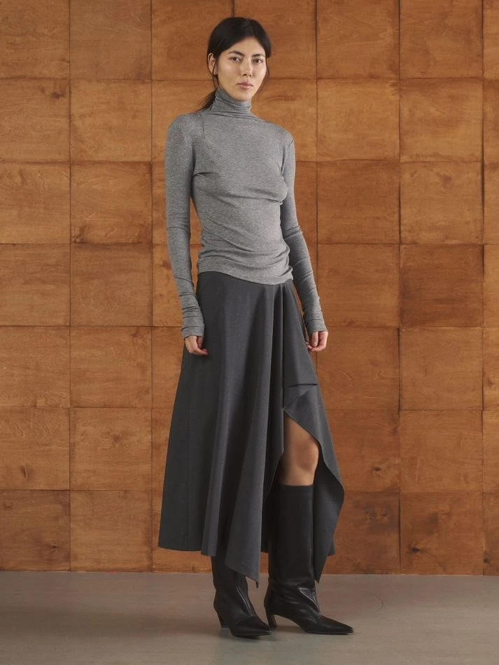 Юбка с ассиметричным воланом, графитовый