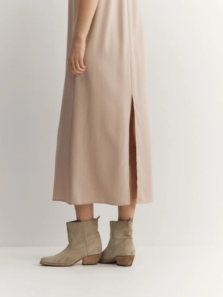 Платье миди без рукавов со сборками, светло-бежевый