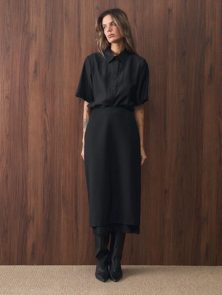 Юбка миди с органзой, черный