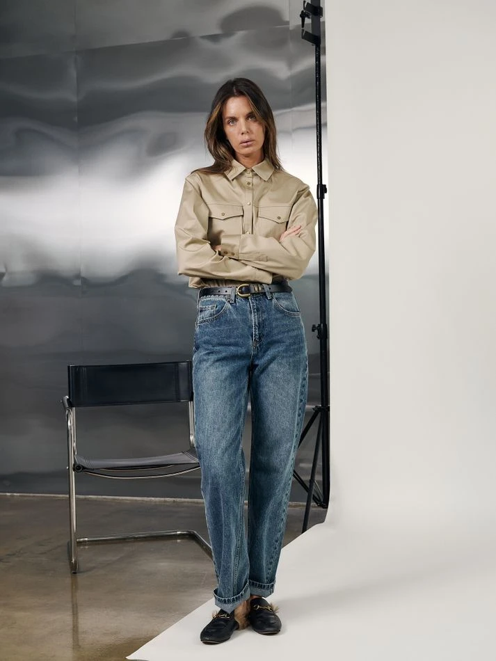 Рубашка на кнопках, бежевый