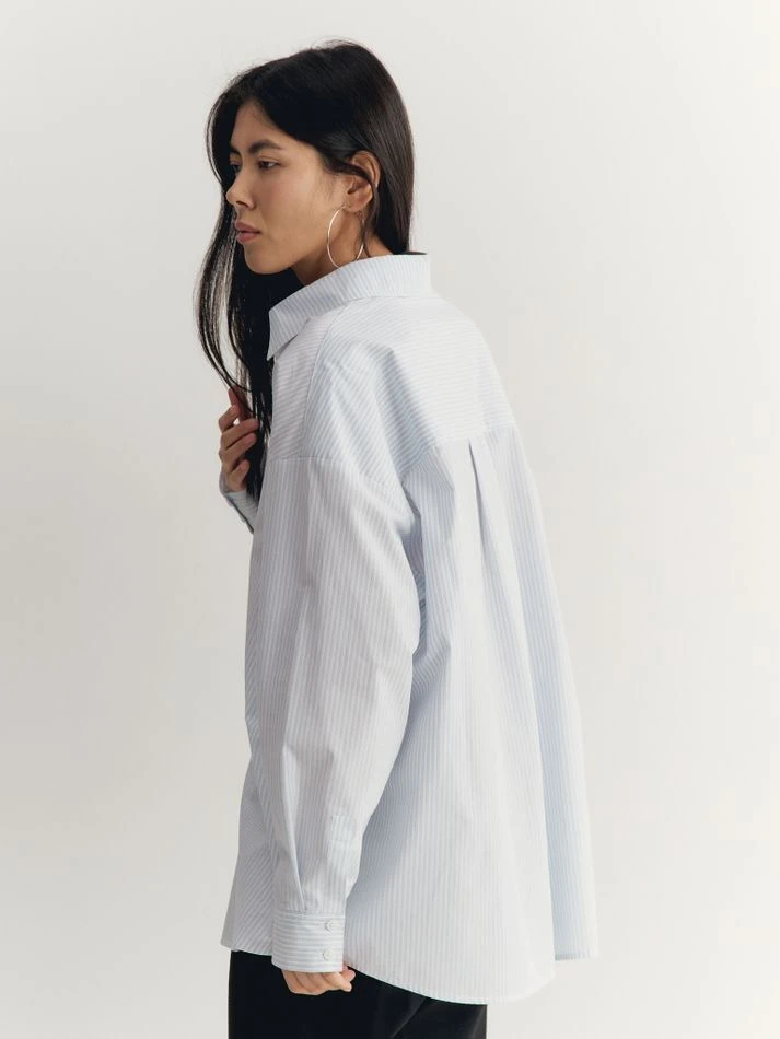 Рубашка объемного кроя, голубой (принт: Полоска)