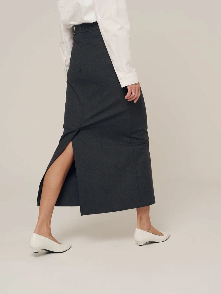 Юбка миди с кокеткой, графитовый