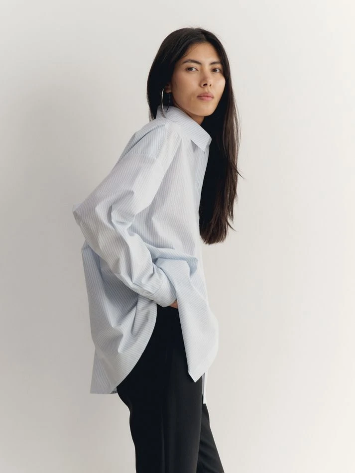 Рубашка объемного кроя, голубой (принт: Полоска)