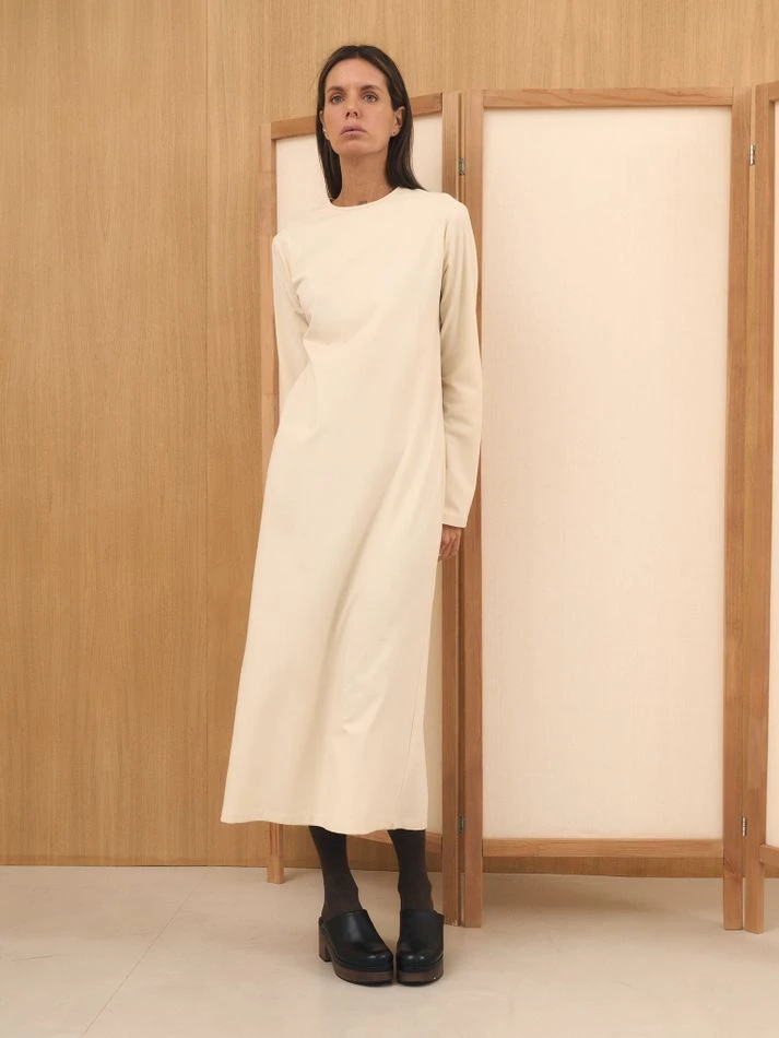 Платье макси с рукавом, кремовый