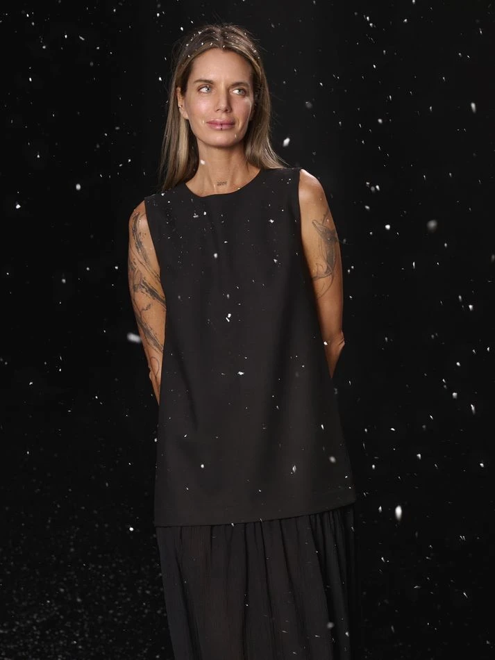 Платье макси с фактурной юбкой, черный