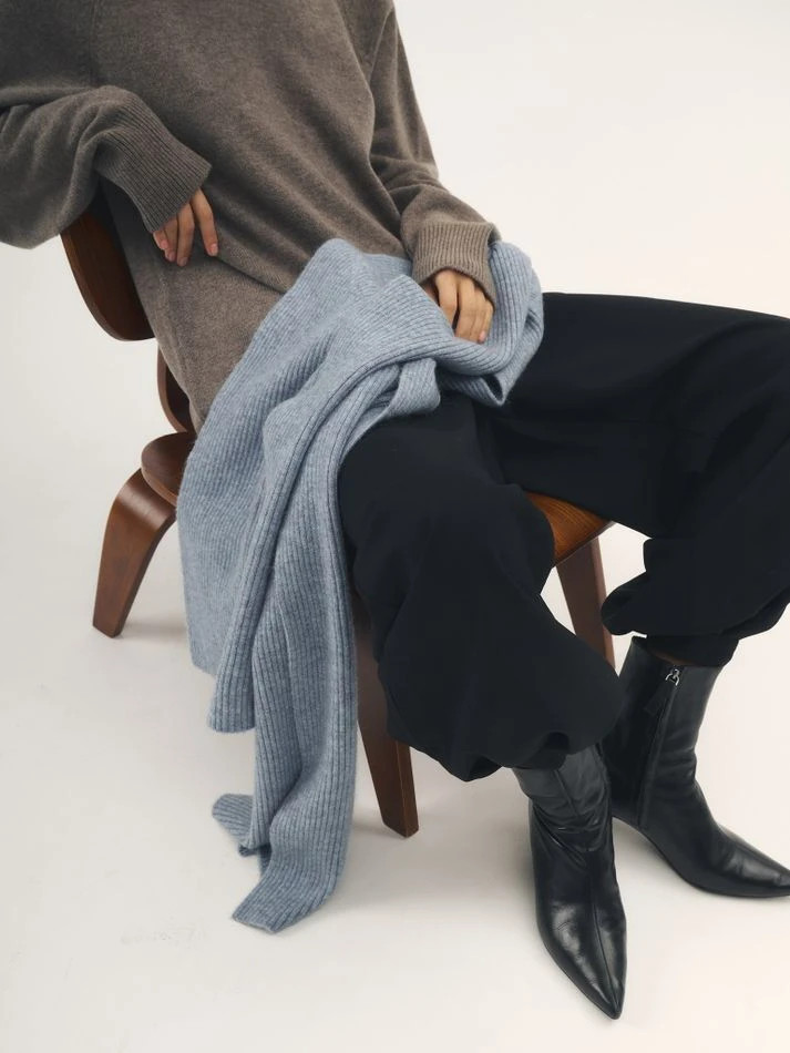 Шарф с мохером, серо-голубой