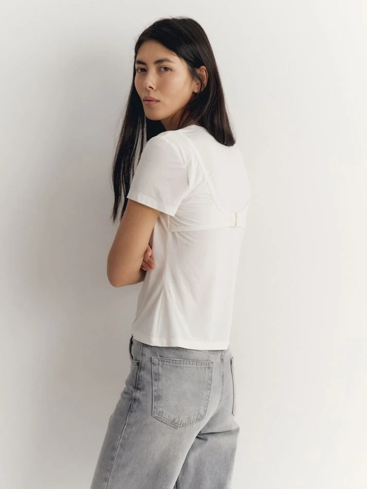 Футболка с лифом, молочный