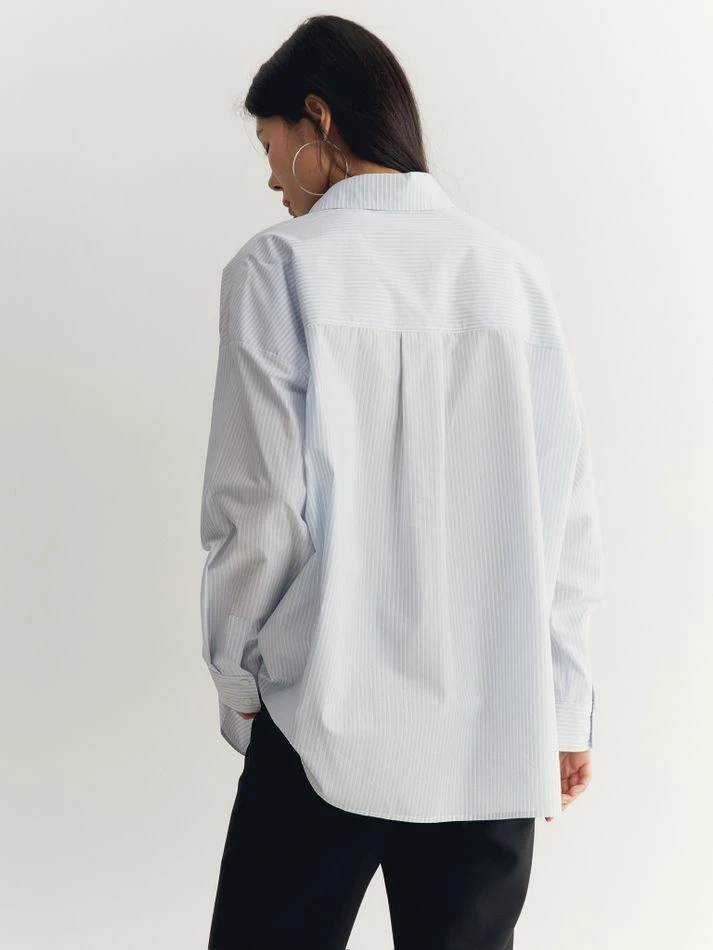 Рубашка объемного кроя, голубой (принт: Полоска)