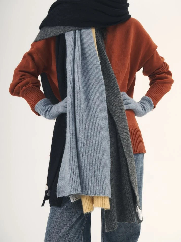 Шарф с мохером, серо-голубой