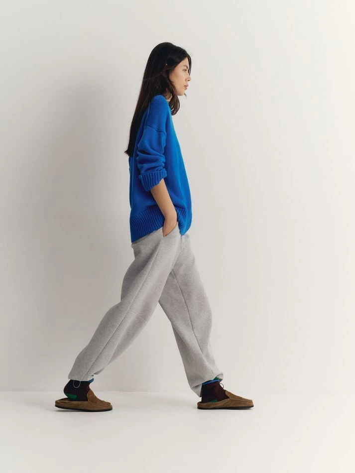 Брюки спортивные с кулиской по низу, серый меланж