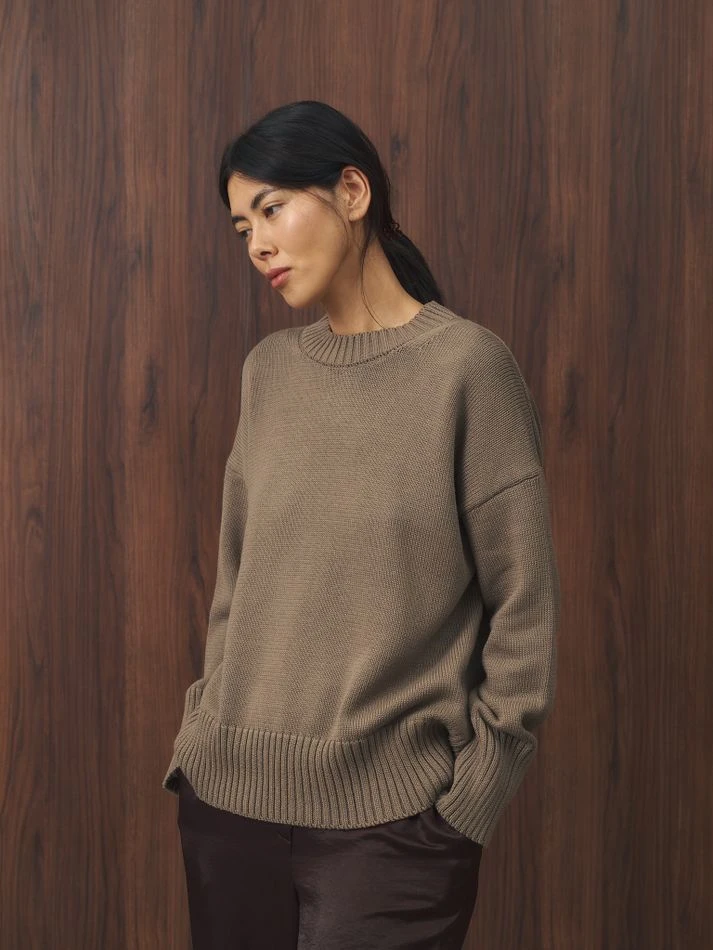 Джемпер объемный прямого кроя, серо-бежевый