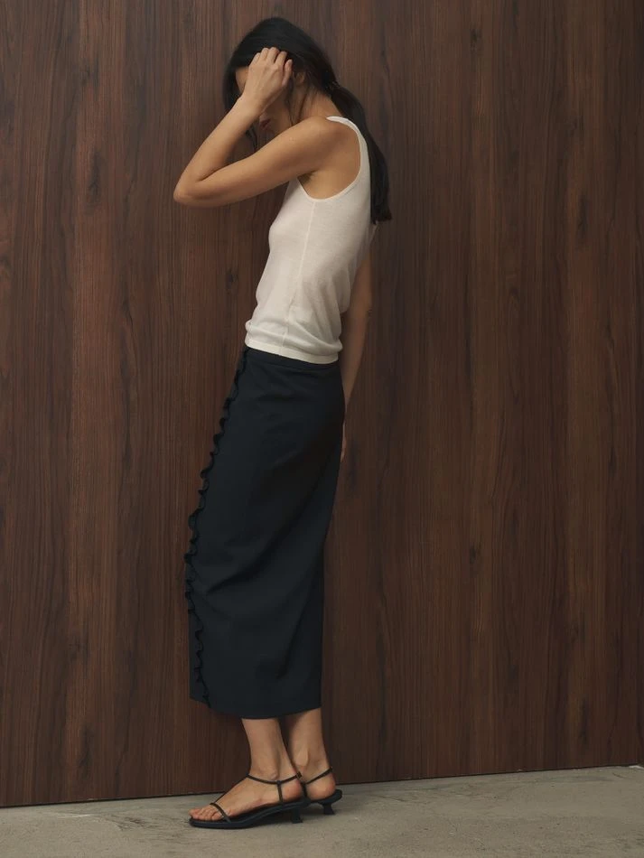 Юбка миди с рюшами, черный