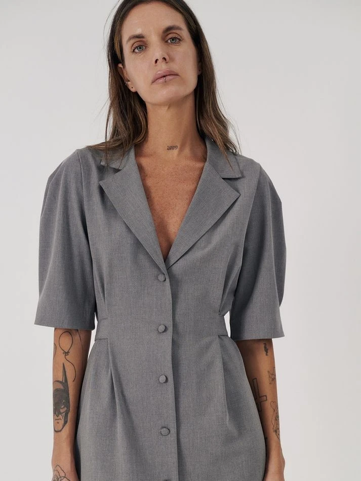 Платье миди с английским воротником, серый