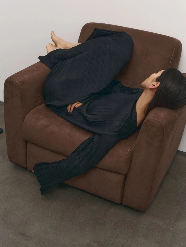 Платье гофре макси, черный