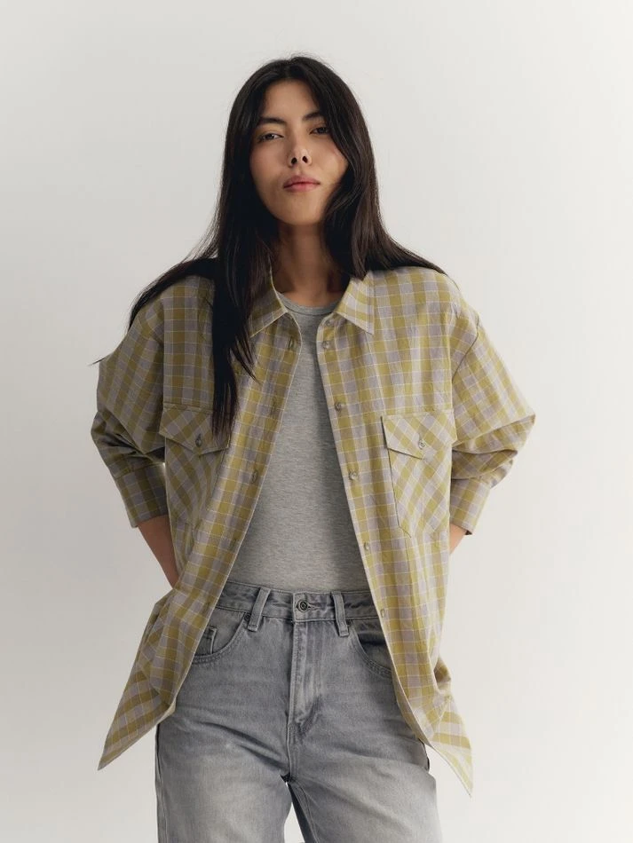 Рубашка в клетку на кнопках, зеленый