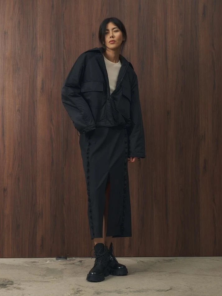 Юбка миди с рюшами, черный