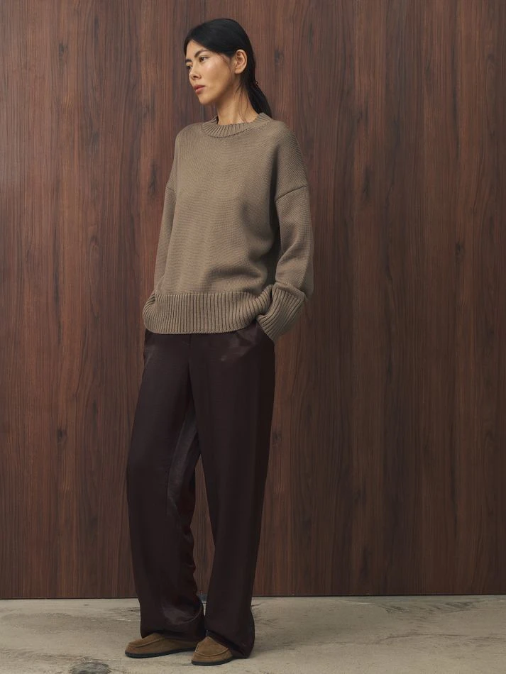 Джемпер объемный прямого кроя, серо-бежевый